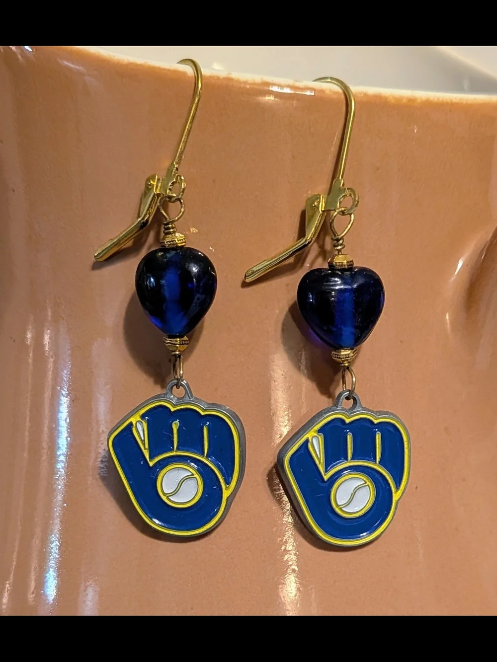 Milwaukee Brewers Baseball Dangle Earrings, Blue & Yellow, One of a Kind Design